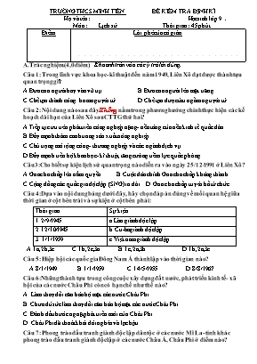 Đề kiểm tra định kỳ môn Lịch sử Lớp 9 - Trường THCS Minh Tiến